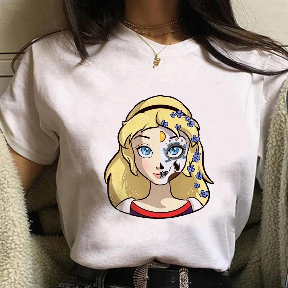 Disney Cartoon Villain Princess Graphic T Shirts Streetwear Y2k Women T-shirts Summer Tops Harajuku Ladies T Shirt White Blouses