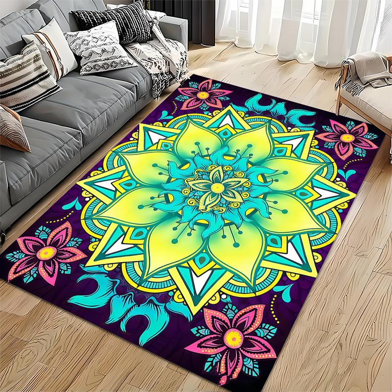 Colorful Mandala Carpet with Floral Patterns and Abstract Design Suitable for Use As an Anti-slip for Living Room Bedroom Sofas