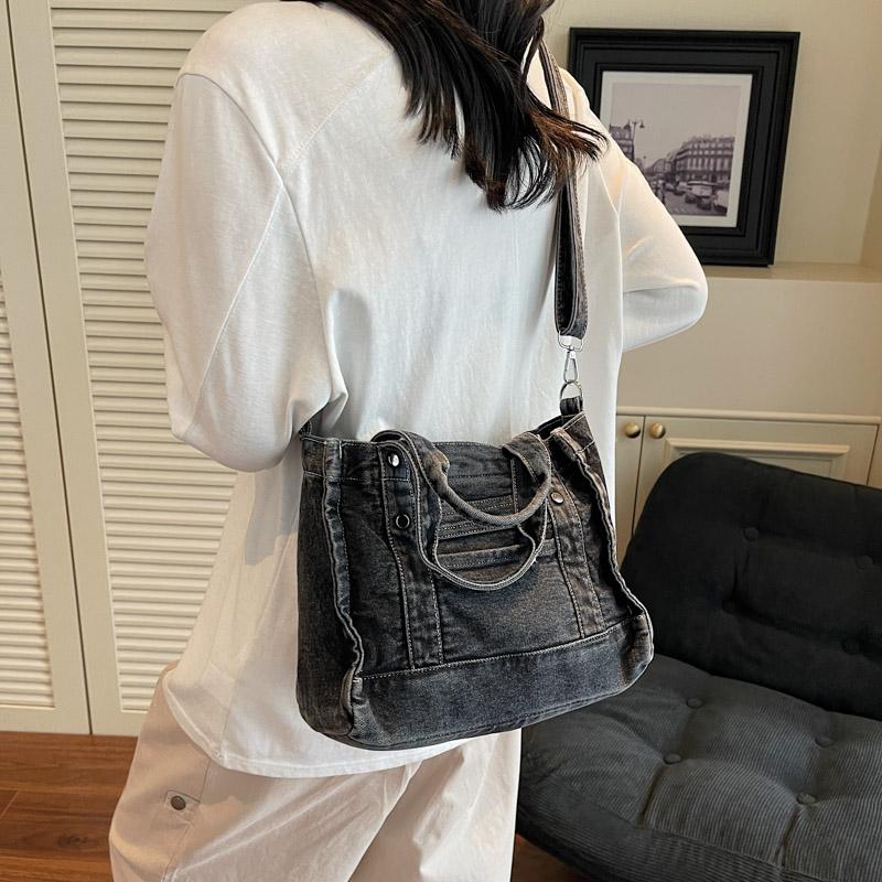 Denim Handtasche Damen Einfarbig Umhängetasche Pendler Schultertasche