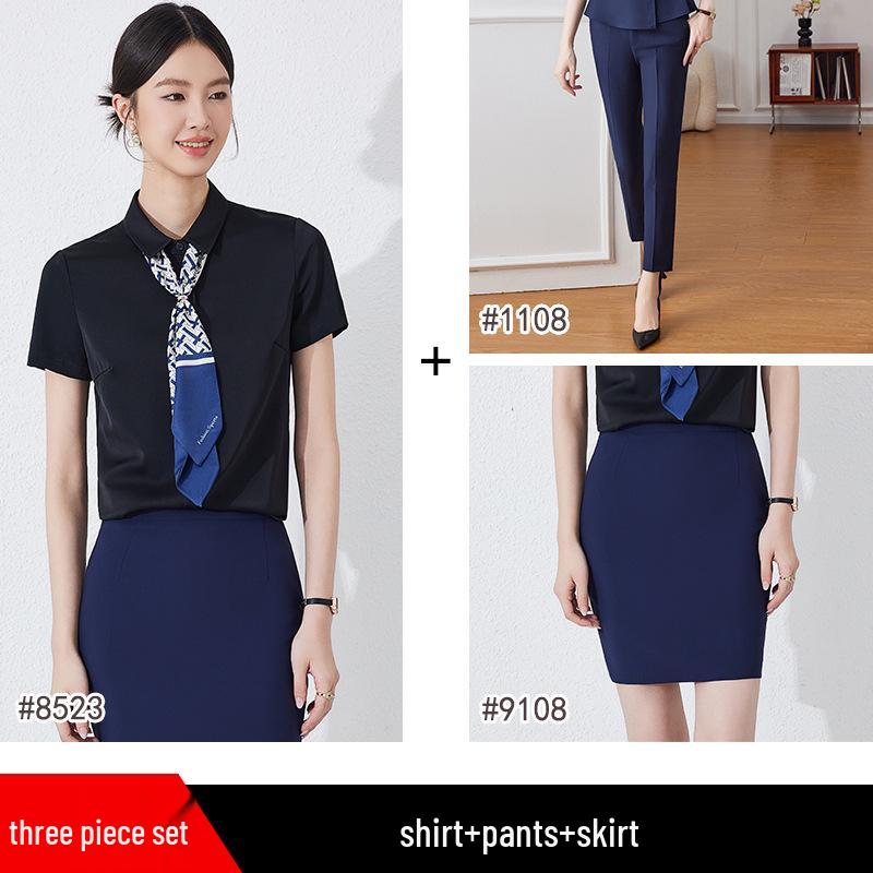 Elegant Summer Short Sleeve Skirt Suit - 2025 Professional Formal Business Workwear Set for Civil Servants