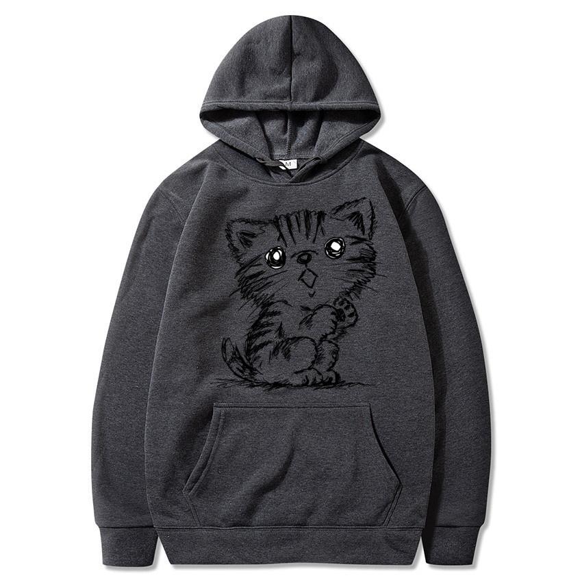 Herbst- und Winter-Katzen-Cartoon-Druck-Hoodie klassischer Stil College-Stil Herren- und Damen-Pullover modischer warmer Hoodie