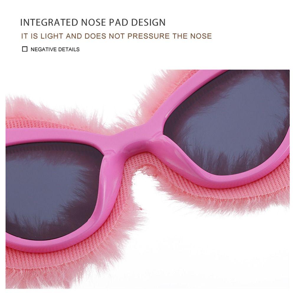 Korean Cat's Eye Frame Plush Sunglasses Sun-Protective Photos Decoration Travel Sunglasses Outdoor Bride Eyewear For Women Girls