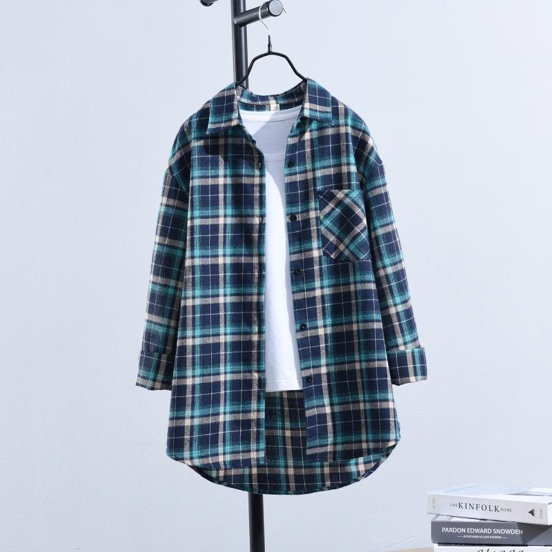 Autumn Plaid Shirts Womens Blouses And Long Sleeve Loose Checked Female Clothes