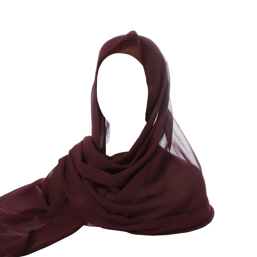 Neues Chiffon-Kopftuch mit Falten und Kordelzug, Set mit einfarbigem Perlen-Chiffon-Kopftuch und gefaltetem Unterkappenset