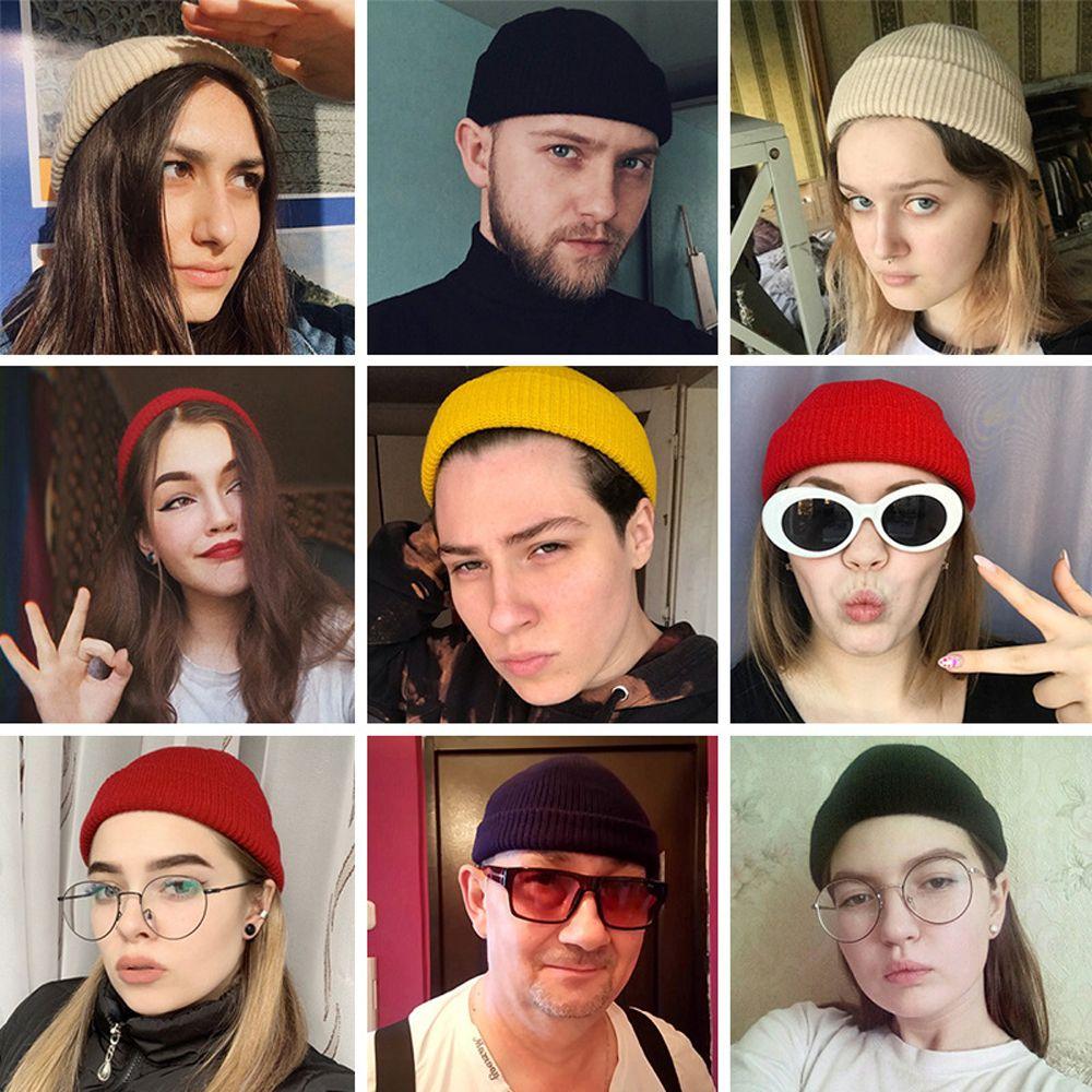 Bonnet Hat Solid Color Women Skullcap Knitted Brimless Hat Korean Style Beanie Hats Men Docker Cap