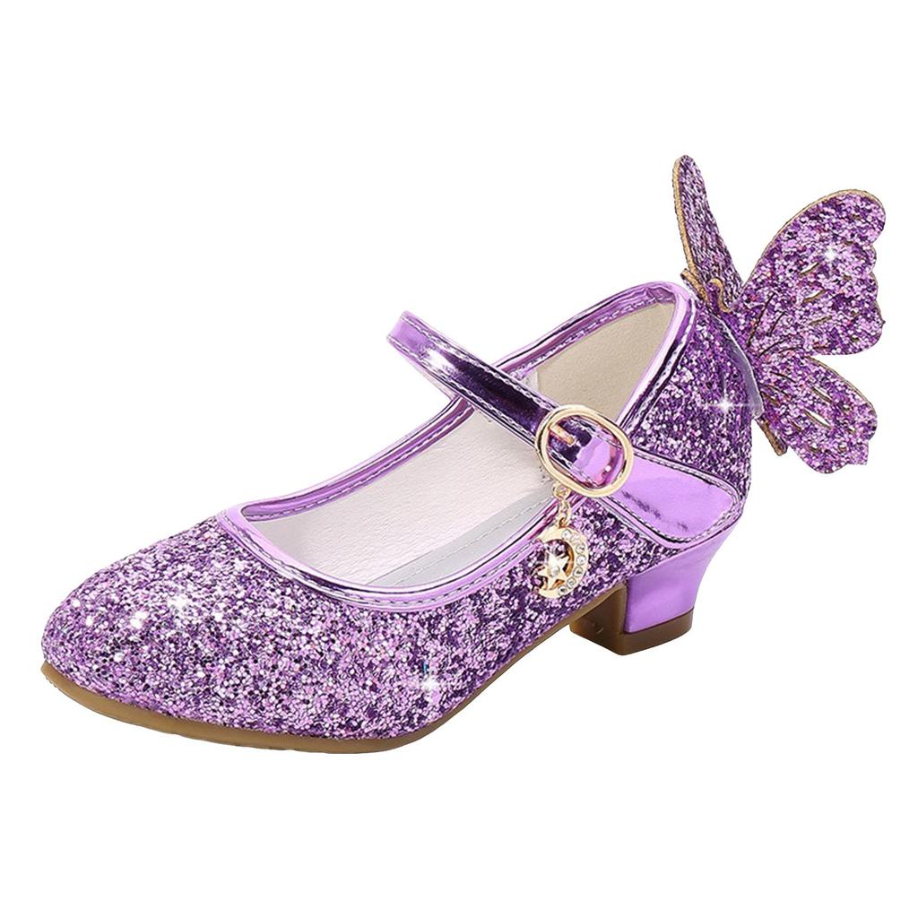 Princess Butterfly Leather Shoes Girls Diamond Bowknot High Heel Children Kid Dance Glitter Shoes Fashion Girls Party Dance Shoe