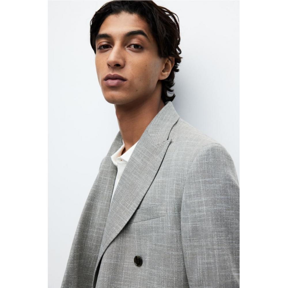 H M Double Breasted Jacket Regular Fit Dark Beige Melange
