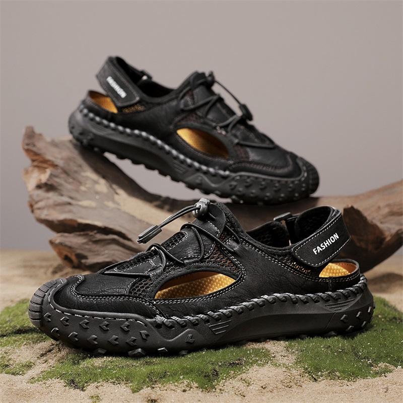 Fashion Brown Size 48 Summer Men Sandals Genuine Leather Mens Casual Shoes Outdoor Sandals for Men Beach Shoes Roman Handmade Mesh