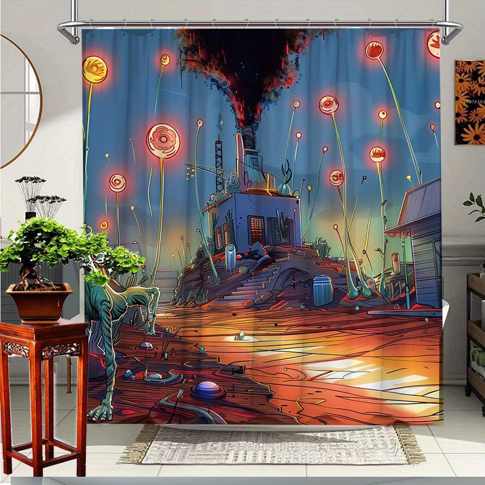 

1pc Creative Cartoon Bath Curtain with Unique Design, Stylish Bathroom Decor, Polyester Fabric, Bathroom Accessory, 90x180cm