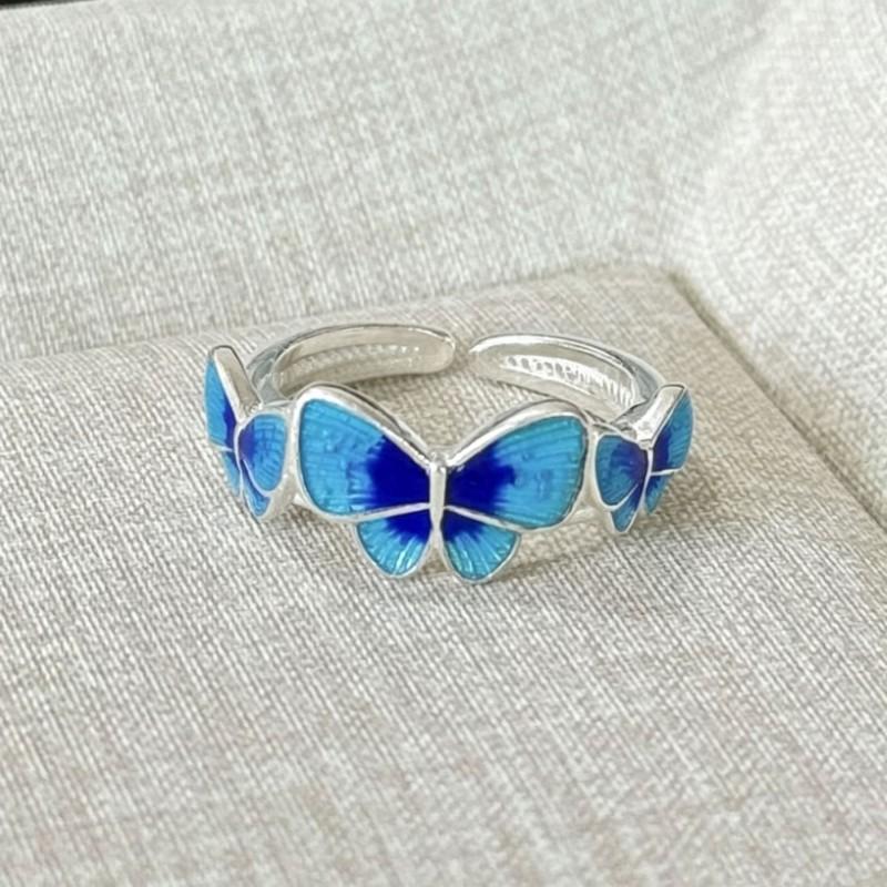 Adjustable Open Butterfly Enamel Ring Women Vintage Boho Style Copper Jewelry Minimalist Statement Accessory