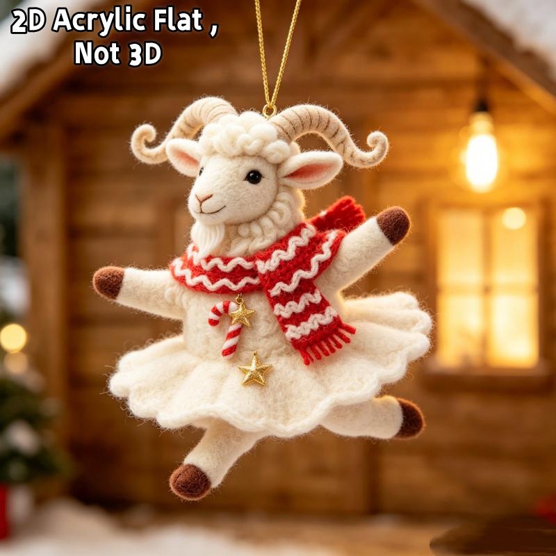 2D Flat Christmas Goat Hanging Ornament Christmas Tree Car Rearview Mirror Animal Hanging Decoration Simulation Acrylic Keychain