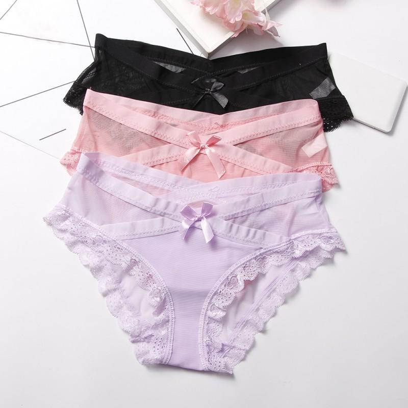 Women Cotton Mesh Underwear Low Waist Briefs Seamless Panties