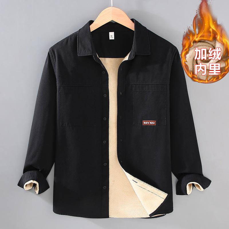 Winter New Style with Thick Velvet Long Sleeved Shirt for Men Loose and Trendy Workwear Square Neck Casual Plus Size Jacket for