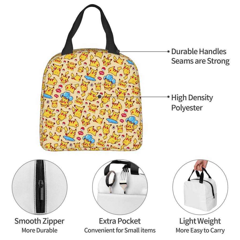 Custom P-Pikachus Portable Lunch Boxes Women Men Multifunction Cartoon Thermal Cooler Food Insulated Lunch Bag School Student