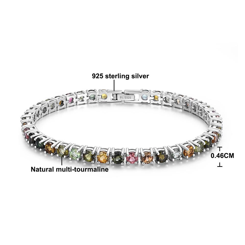 925 Sterling silver tennis bracelet round 4.0 natural tourmaline gemstones fine jewelry for women's festival gifts