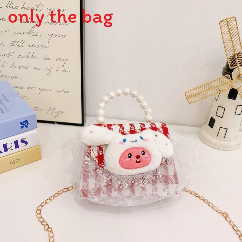 Melody Hello Kitty Puppen Dekor Schulter Crossbody Tasche Künstliche Perlenhenkel für den täglichen Gebrauch