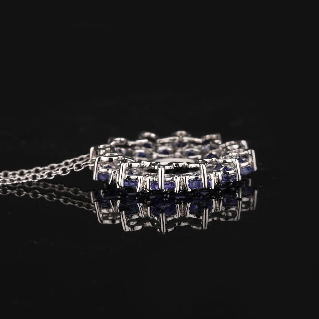 Natural Tanzanite Pendant 925 Sterling Silver Rhodium Plated Round Gemstone Handmade Fine Jewelry Gift for Her