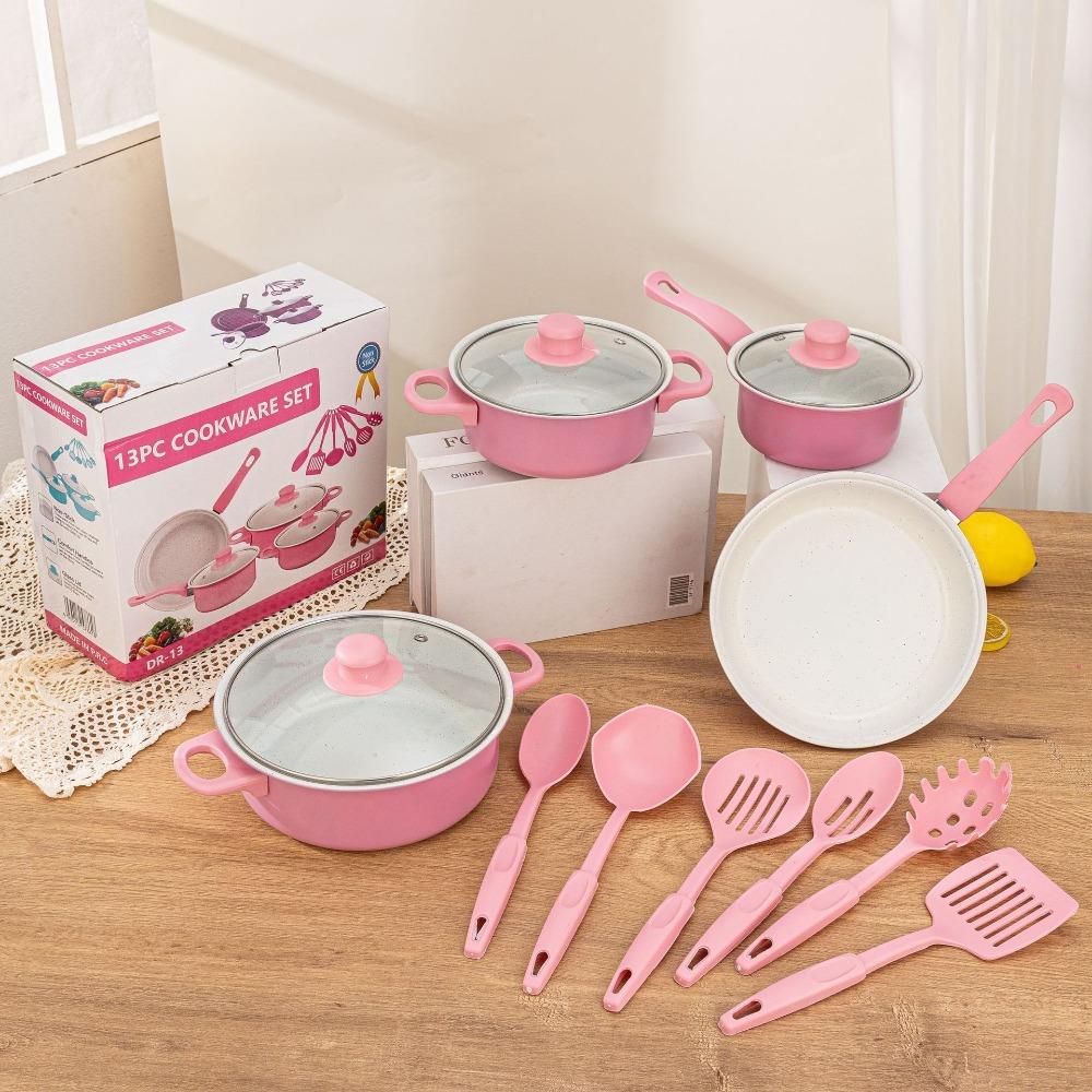 13pcs Kitchenware Wok Soup Pot Non Stick Frying Pan Durable Cookware Set  Household