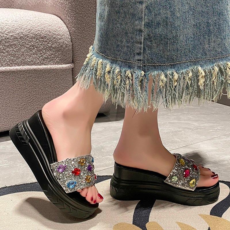 Fashion Shoes Ladies' Slippers Platform On A Wedge Luxury Slides Women Heels Pantofle Summer Designer High 2025