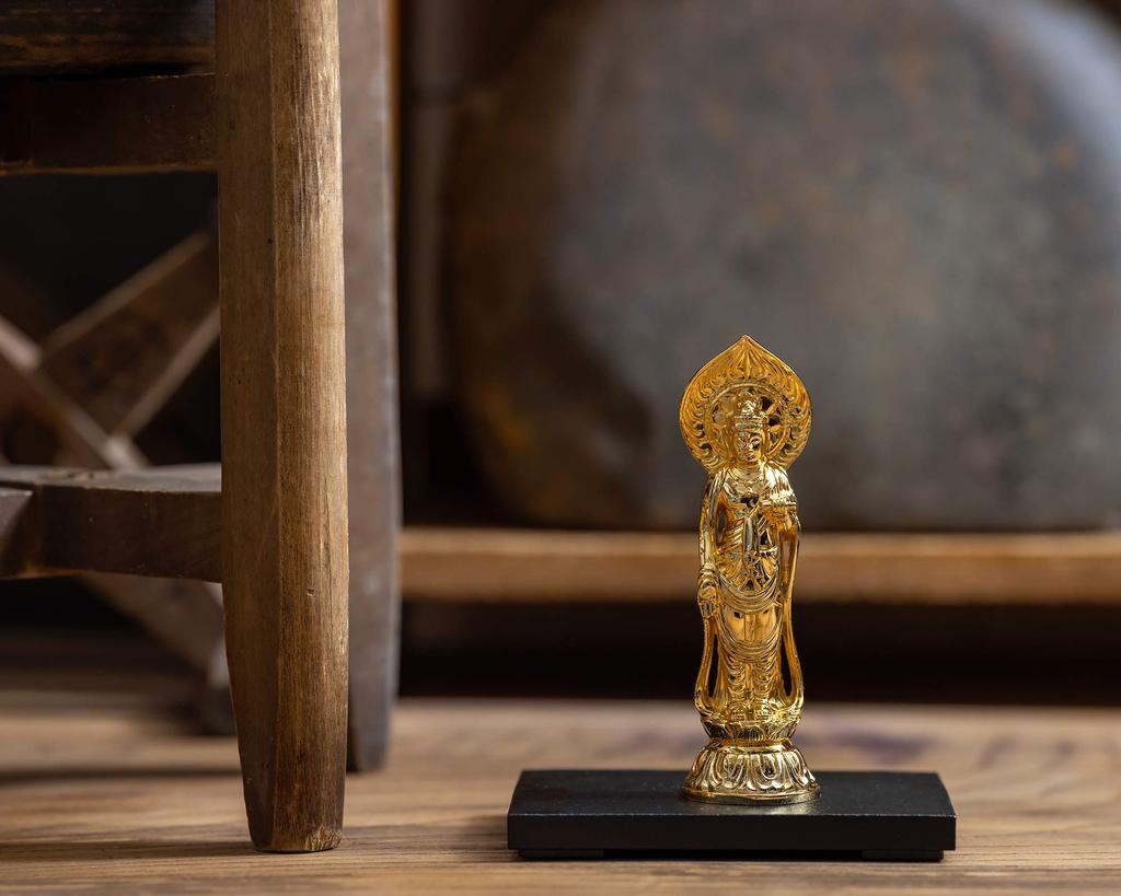 Buddhist statue of Shokannon Bodhisattva, 10cm (gold plated24k gold), sculptor: Shuun Makita, model: "Tendai, Shingon, Rinzai sects", Takaoka