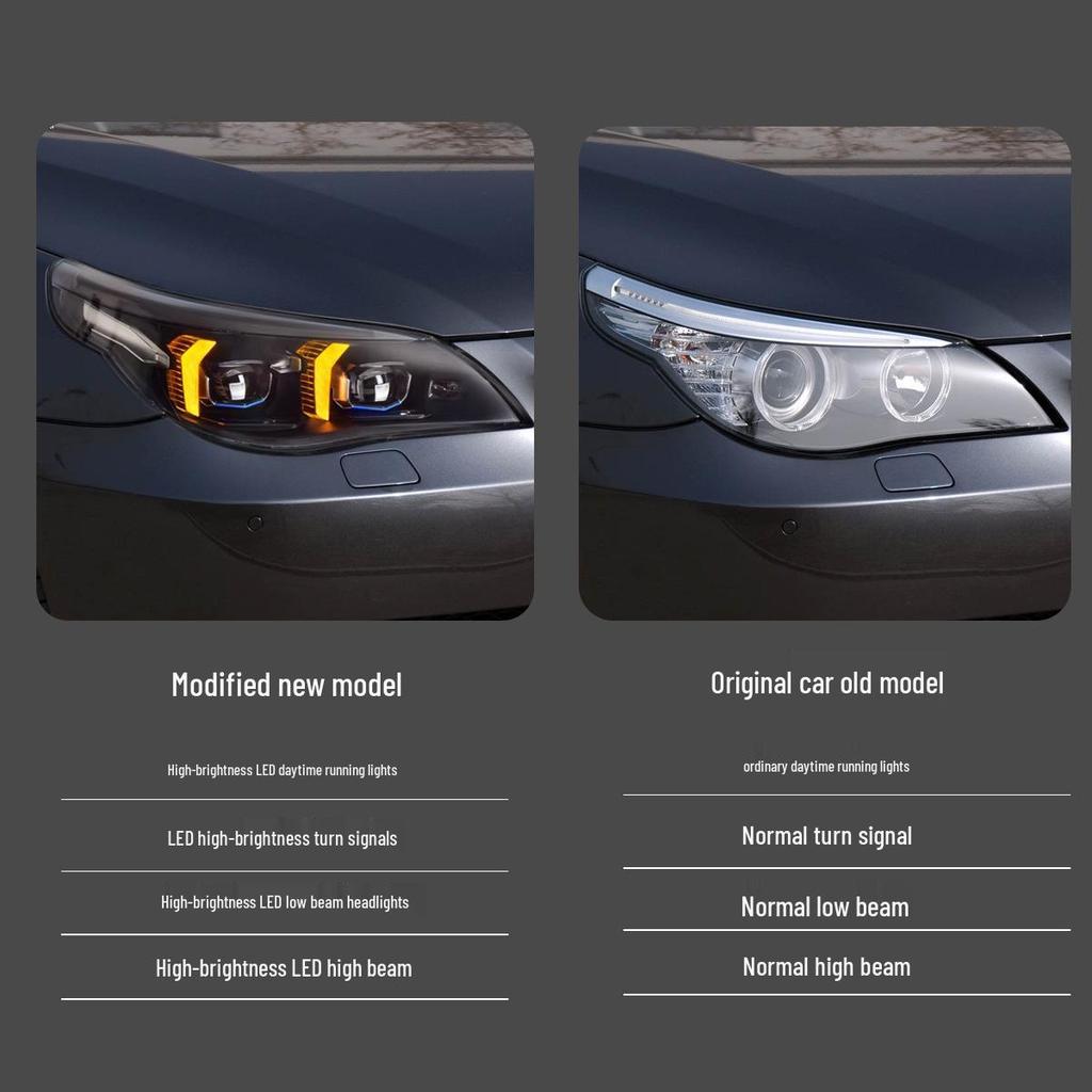 LED Lens Headlight Assembly with DRL & Turn Signals for 03-10 BMW 5 Series E60