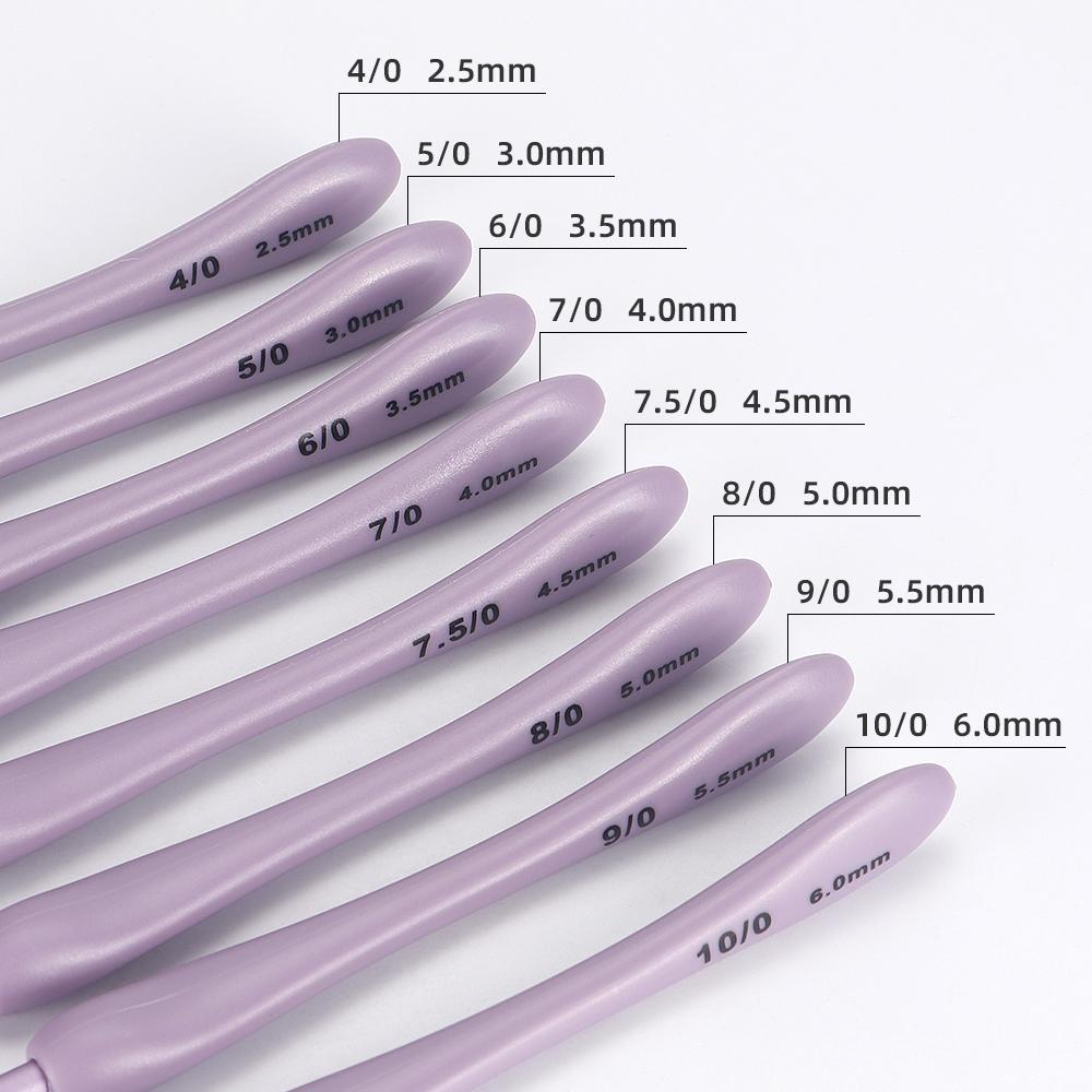 8pc/set Knitting Needles Tool, Purple ABS Plastic Handle Aluminum Crochet Hook Set, DIY Weaving Hooks with Size 2.5mm-6.0mm