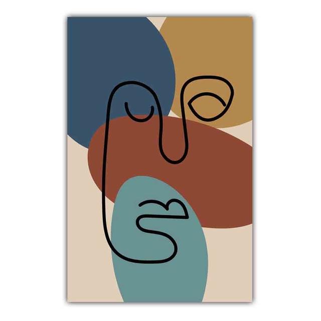 Abstract Matisse Minimalist Line Face Four Color Pattern Artwork Poster Canvas Painting Wall Art Pictures Room Home Decor