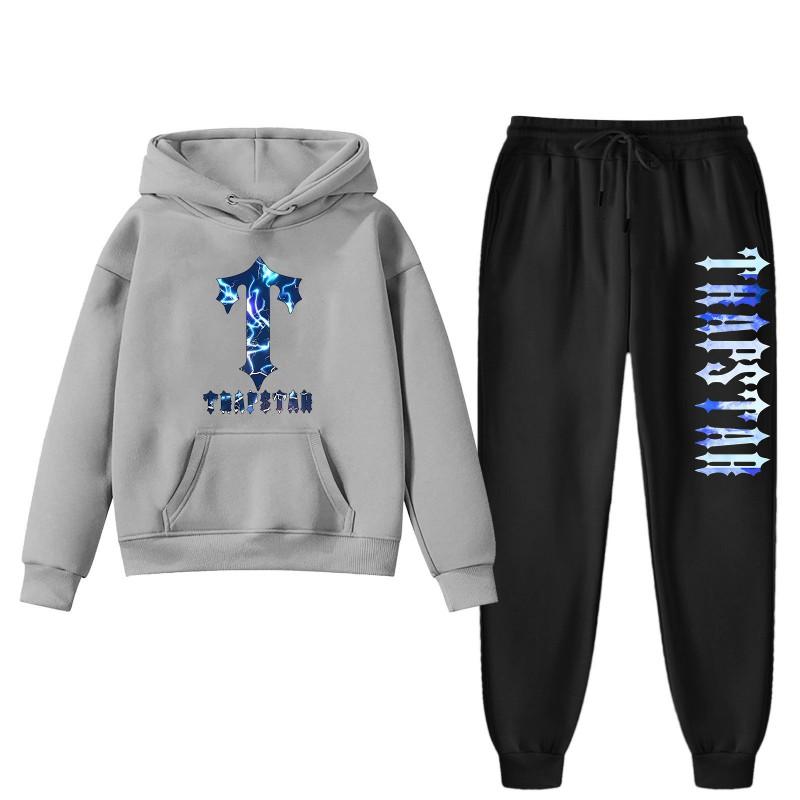 Womens Winter Casual Hooded Sweatshirt Pants Set With Print Loose Fit Streetwear