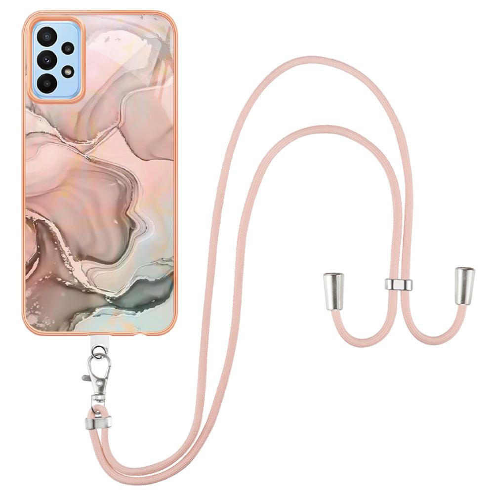 

YB IMD Series-18 Style E For Samsung Galaxy A52 4G/5G/A52s 5G IMD Phone Case 2.0mm TPU Electroplating Marble Pattern Cover with Lanyard Pink