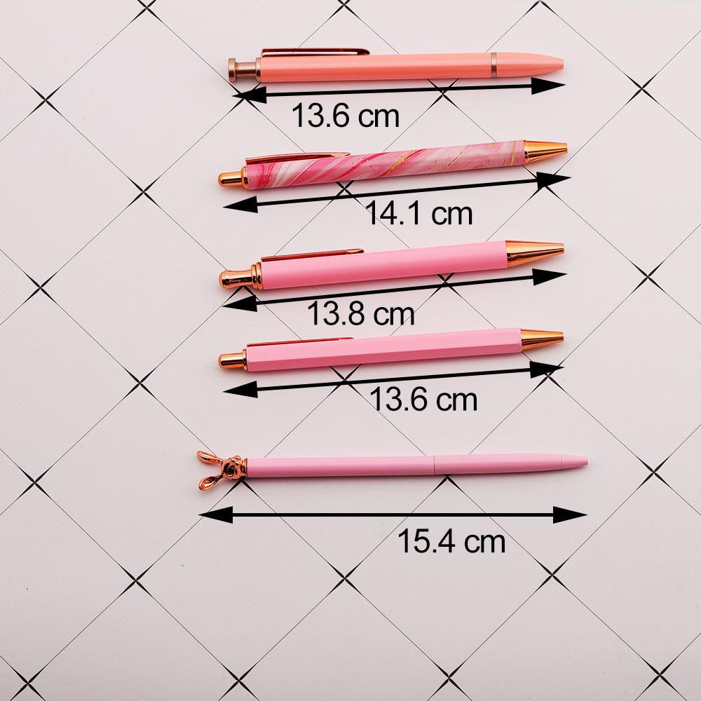 Cute Pink Press Rotate Ballpoint Pen Papetărie din metal Kawaii de lux Rechizite de birou pentru școală 5 bucăți