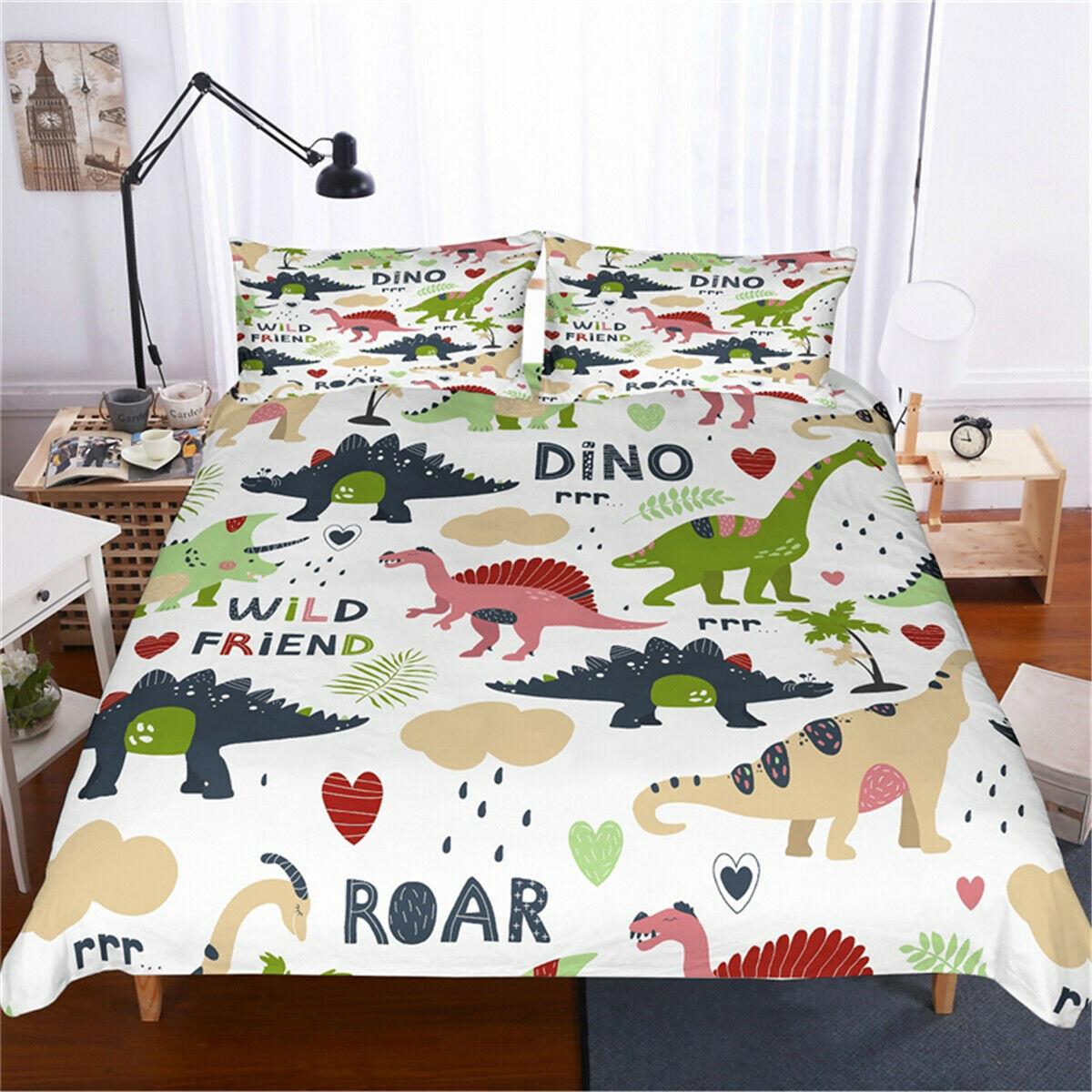 

Dinosaur Print Bedding For Full Size Boys Cute Ancient Animal Duvet Cover Hand Drawn Dino Kids Cartoon Comforter Cover EU Single(135*200cm)3pcs