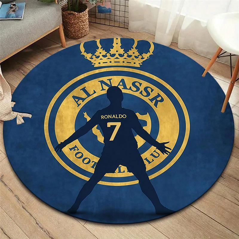Al-Nassr FC Runder Teppich, Teppich für Wohnzimmer Schlafzimmer Sofa Spielzimmer Dekoration, Rutschfeste Fußmatte