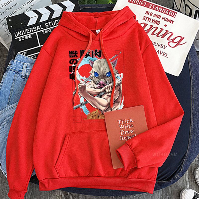 Demon Slayer Harajuku Anime Hoodie Funyy Creative Breath of The Beast Inosuke Graphic Ullzang Vintage 90s Long Sleeve Sweatshirt