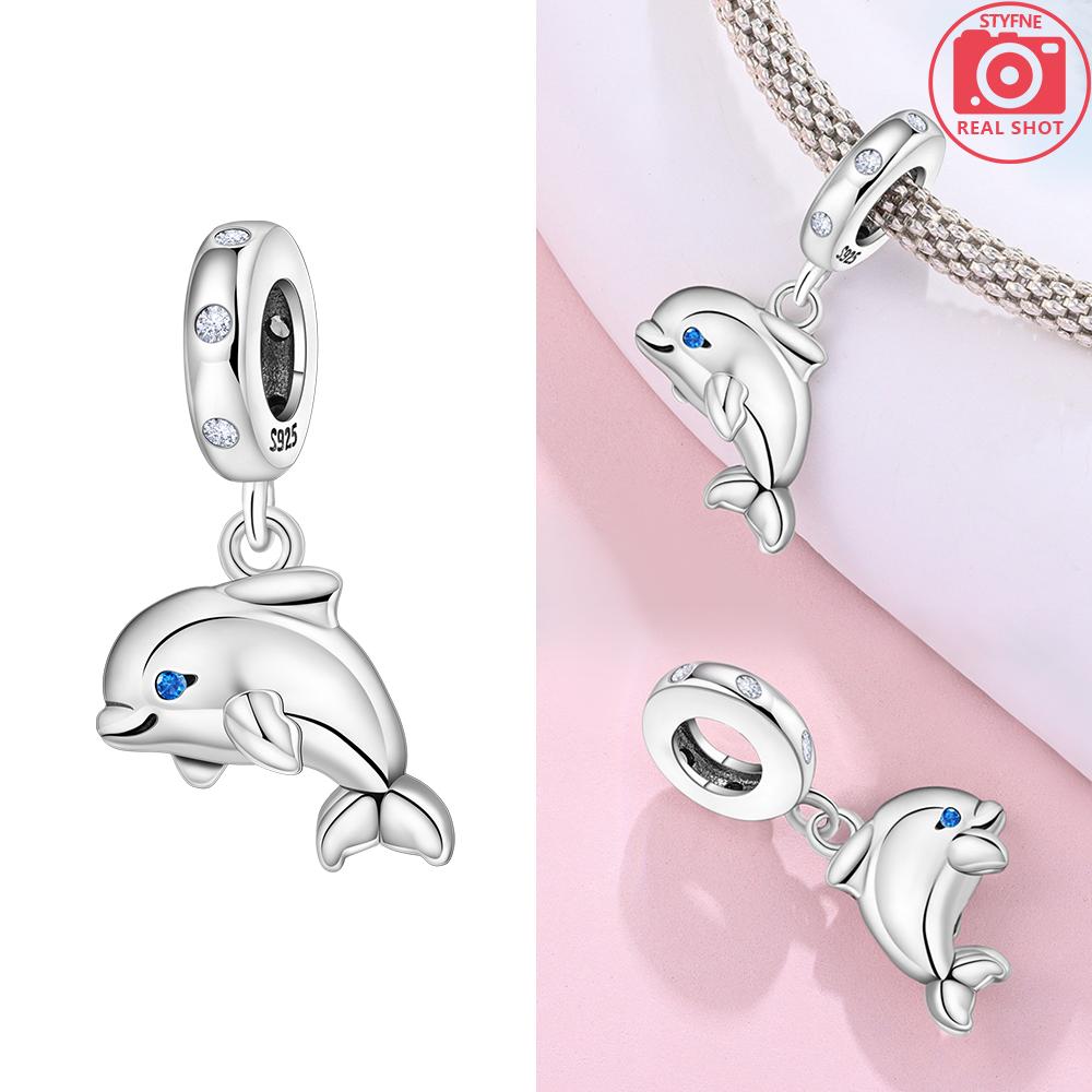 Original Copper Certified Pink Shell Pearl Blue Zircon Petals Beads Fit Women Woman Gift Phone Charms Diy Accessory