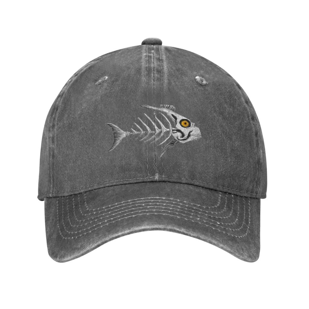 Skeleton Fish Bone Sun Baseball Cap Drawing Animal Y2k Retro Female Male Washed Hip Hop Hats High Quality Custom Logo Hat
