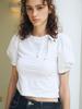 OUEL Ribbon Tie Puff Top_White