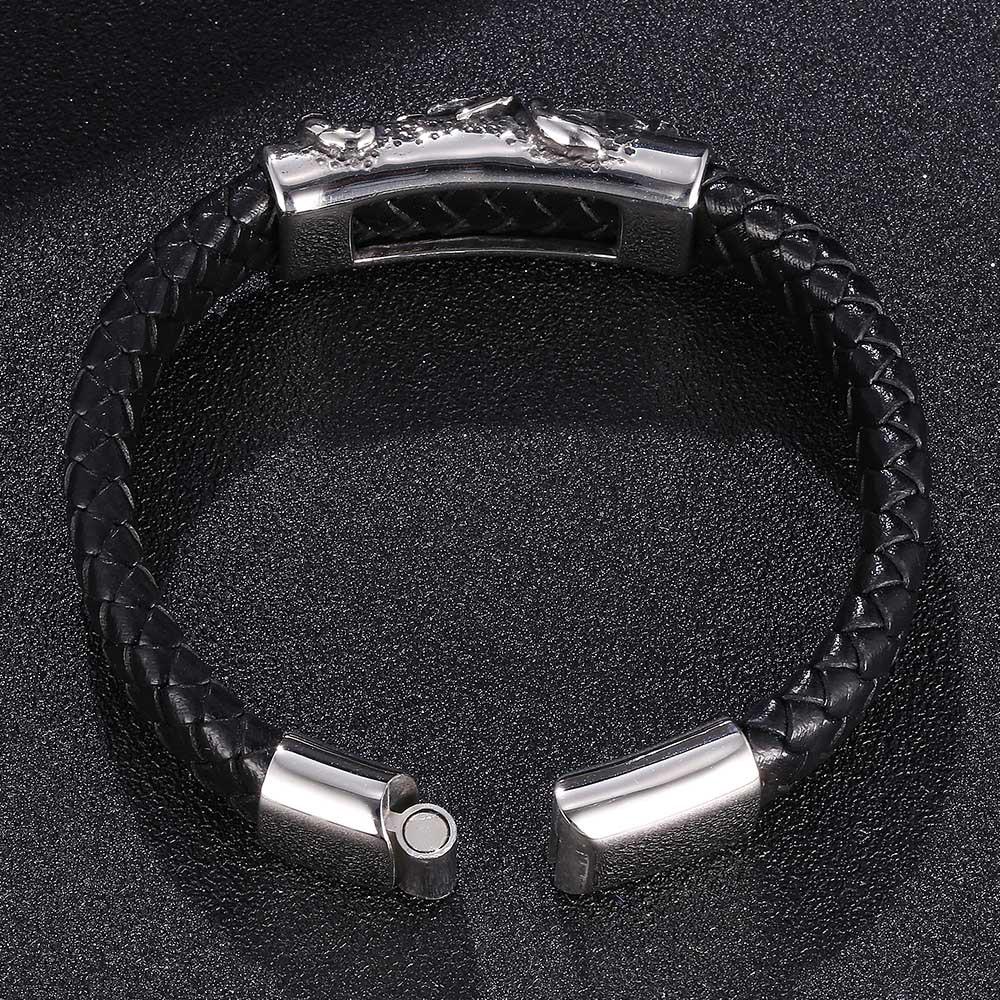 Classic Black Leather Scorpion Bracelet with Stainless Steel Magnetic Buckle