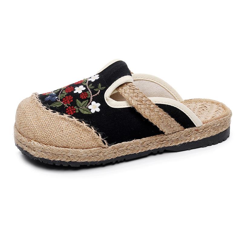 

5032 женская обувь модная обувь интернет знаменитости этнический стиль вышитые туфли, неглубокий вырез горловины низкие тканевые туфли 40 чёрный