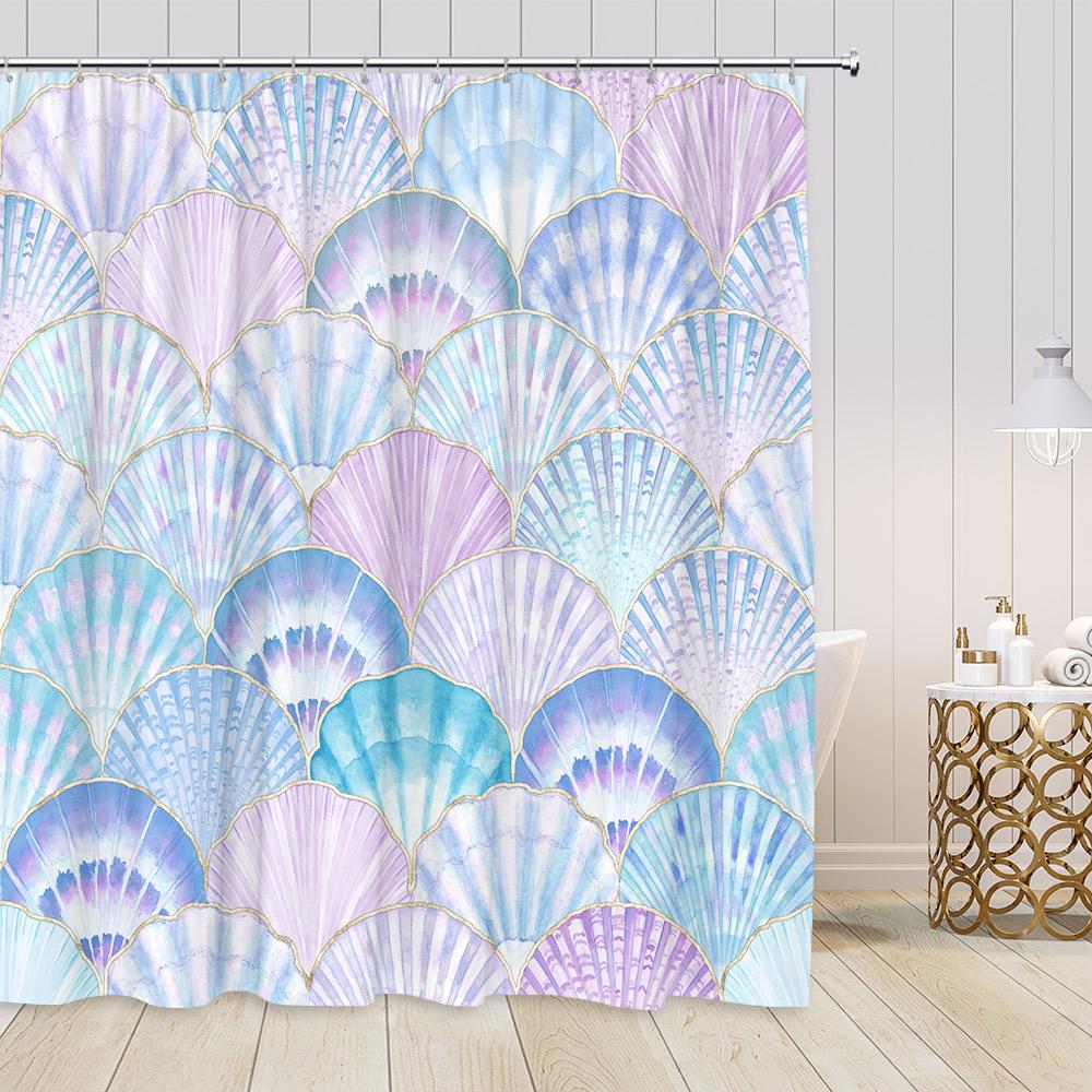 Mermaid Scale Shower Curtain Cartoon Mermaids Kids Bathroom Decoration Sparkling (No Sequin) Polyester Bath Curtain With Hooks