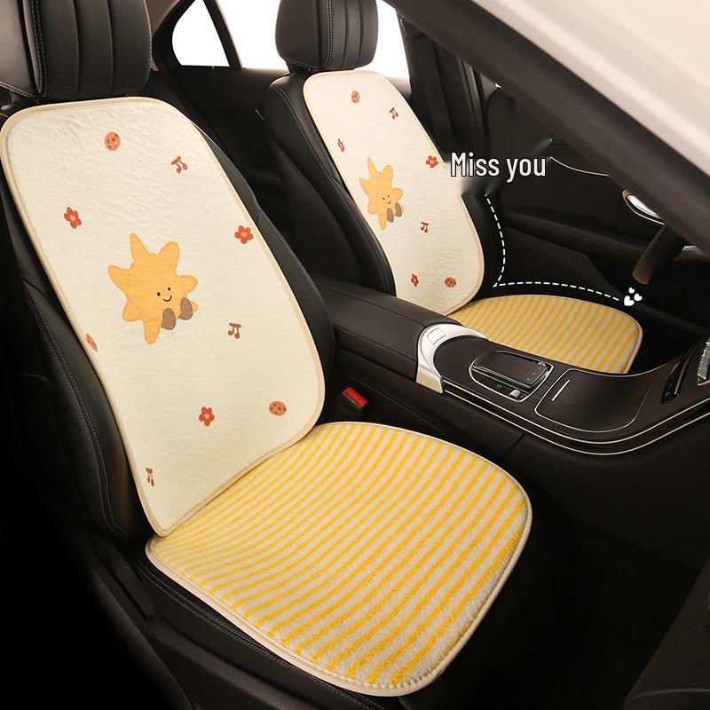 Cute Striped Winter Plush Car Seat Cushion for Nissan and Land Rover Models