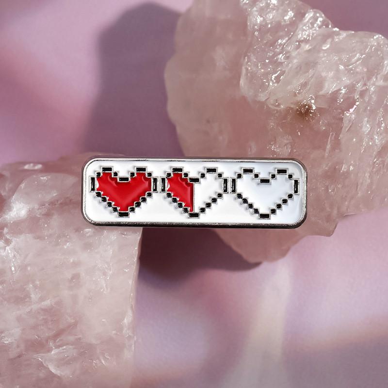 Distinctive Red Heart Pixel Dot Brooch Chic Minimalist Accessory For Men Women And