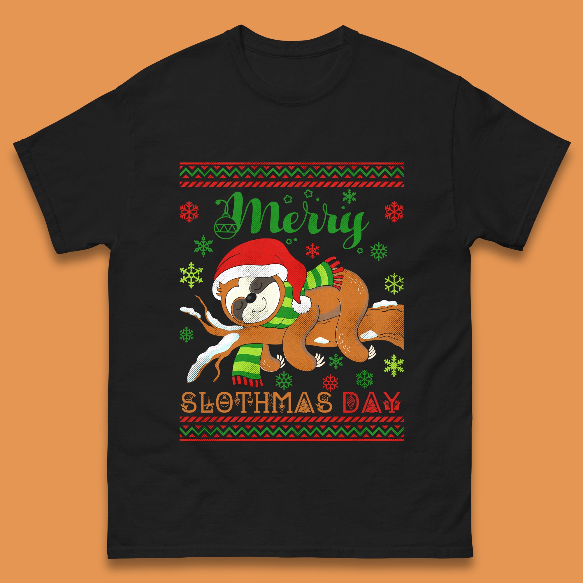 Sleeping Sloth Christmas Mens T Shirt Womens Tops Tees 4XL