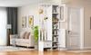 85*33.5*200cm Compact Wardrobe with 2 Cabinets, Storage Cabinet Made of Tempered Glass, White Entryway Cabinet, Coat Rack with Shoe Bench and Cushion