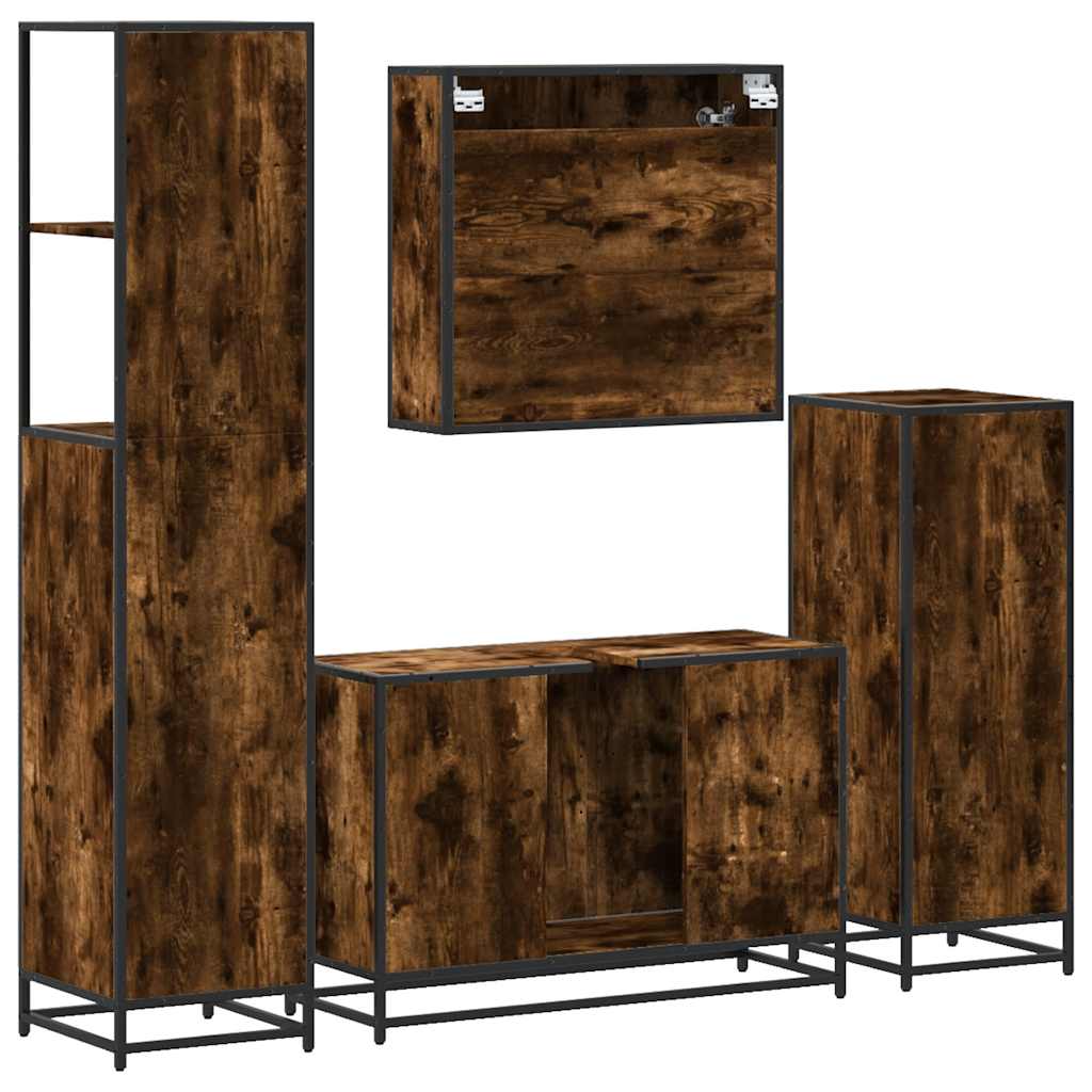 4 piece bathroom furniture set smoked oak wood based material