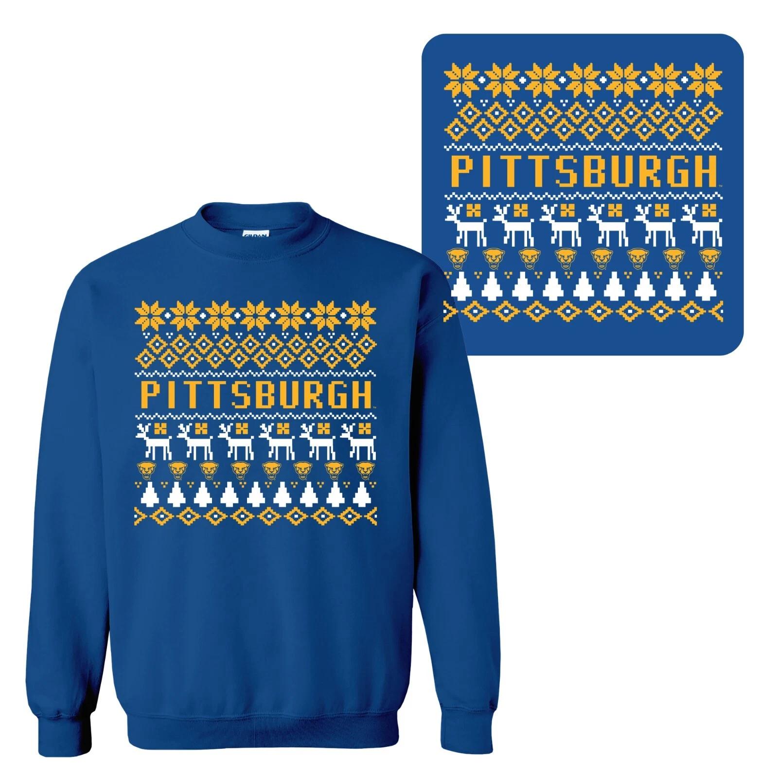 Pittsburgh Panthers Holiday Sweater Crewneck Sweatshirt - Royal 4XL