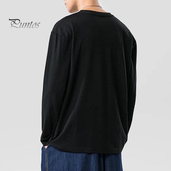 Herrenhemd Rundhals Langarm Weiches Atmungsaktives T-Shirt Einfarbig Lockere Passform Frühling Sommer Casual Tops