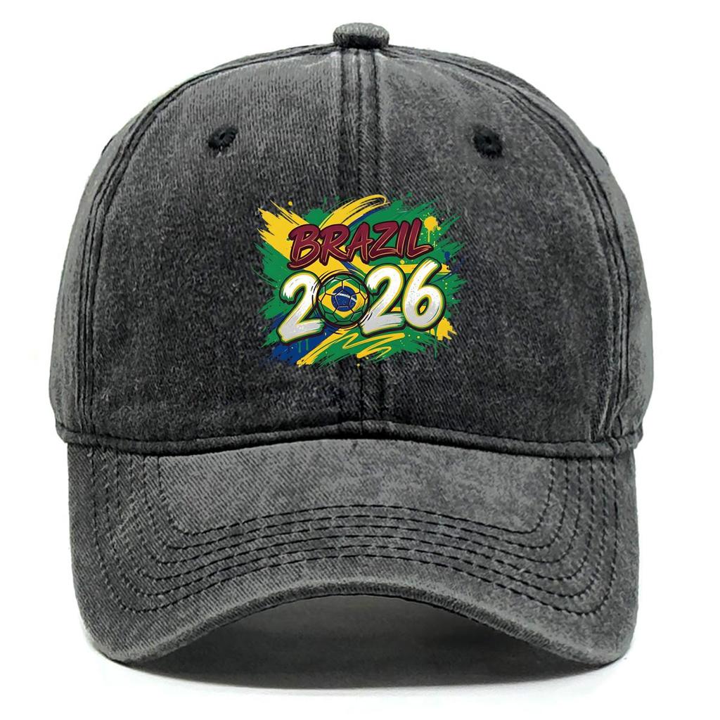 Baseball Hat With 2026 Football Soccer "BRAZIL" Flag Printed , Adjustable Sun Hat Hip Hop Non-Stretch Fabric Leisure Unisex Dad Hat
