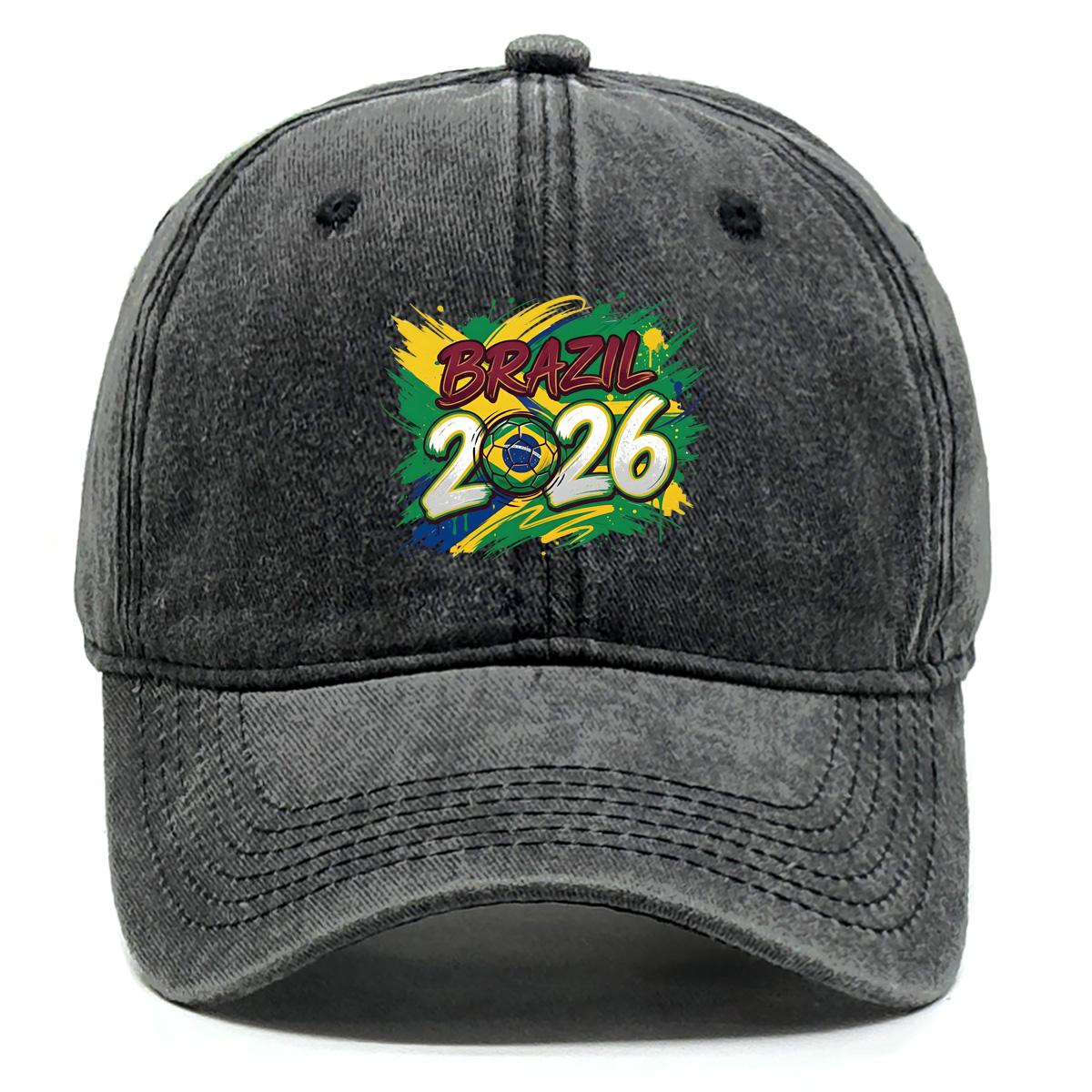

Baseball Hat With 2026 Football Soccer BRAZIL Flag Printed , Adjustable Sun Hat Hip Hop Non-Stretch Fabric Leisure Unisex Dad Hat as the picture чёрный