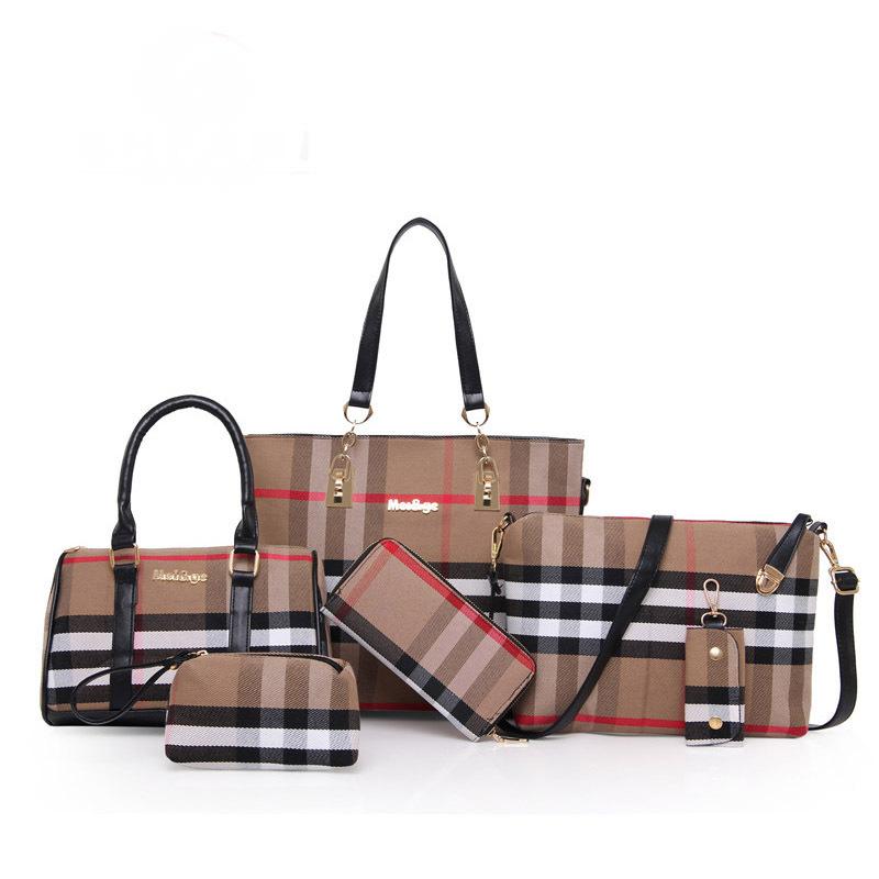 Karierte Leinwand Schwiegermuttertasche Sechs-teiliges Set Hand-Schultertasche Damen-Tasche