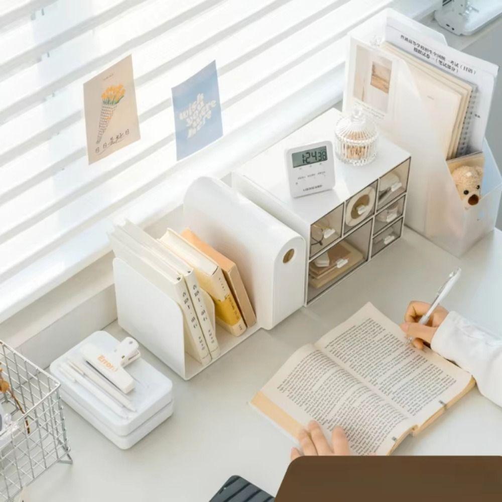 Large Capacity Desktop Bookshelf Stationery Organizer Simple Book Holder Documents Stand Home